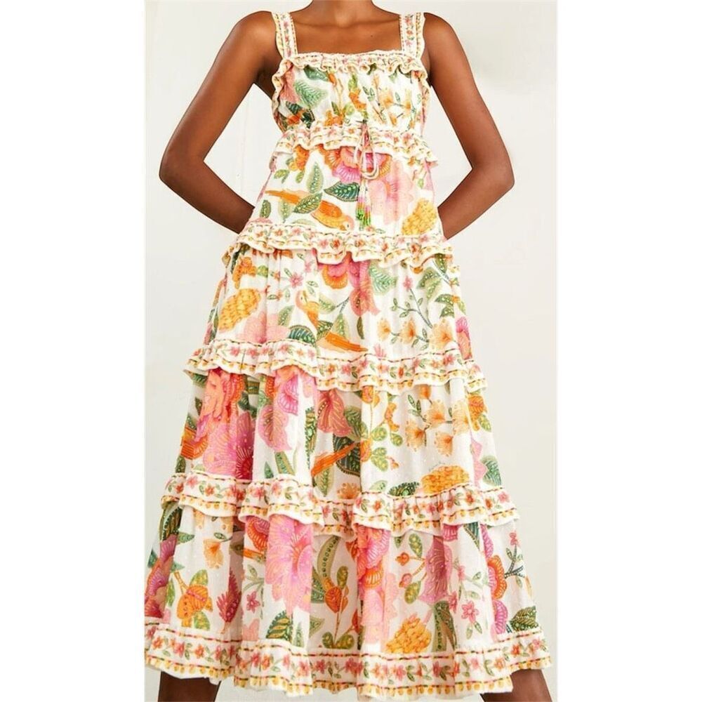 Farm Rio Off-White Macaw Bloom Midi Dress – NWT Size Medium – SOLD OUT ONLINE